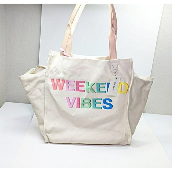 On 34th Cynthiah Extra Large Canvas Shoulder Tote Bag Weekend Vibe (MSRP $90) - Picture 2 of 7